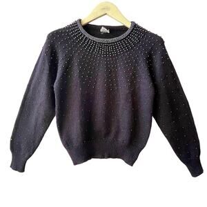 VINTAGE 60s Currants by Jeri-Jo Black Pearl Hand Beaded Sweater Size M